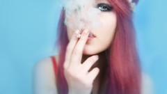 Woman blurred smoking blue eyes redheads portraits Javair 