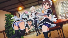 Woman blush long hair anime girls blue eyes brown eyes waitress 