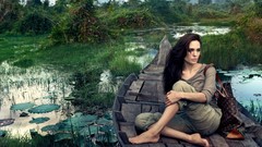 Woman Boats Angelina Jolie barefoot brunettes models