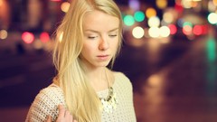Woman bokeh blondes blue eyes
