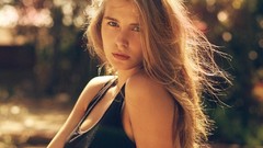 Woman bokeh blondes long hair green eyes teen