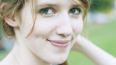 Woman bokeh blondes smiling green eyes teen