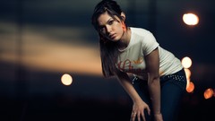 Woman bokeh brunettes models Alejandra lopez