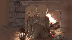 Woman Books Anime glasses sitting blondes anime girls blue eyes 