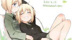 Woman Books Anime glasses sitting blondes smiling anime girls 