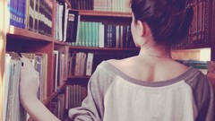 Woman Books back neck brunettes