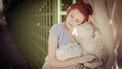 Woman Books closed eyes redheads