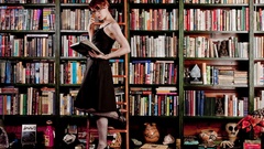 Woman Books glasses Library bookshelf redheads girls with 