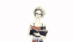 Woman Books glasses white background