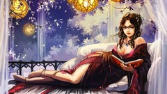 Woman Books kimono artwork Japanese clothes