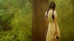 Woman Books long hair brunettes black hair forests