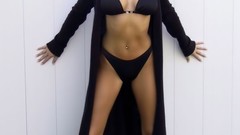 Woman boots models bikini stare