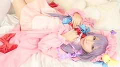 Woman bows asians touhou purple hair patchouli knowledge lying 