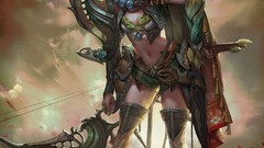 Woman bows cleavage scout artwork fantasy art