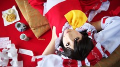 Woman bows hakurei reimu touhou black hair miko cosplay hair 