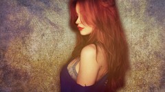 Woman bra red lipstick redheads artwork