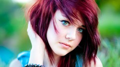 Woman bracelets long hair blue eyes green eyes redheads Tosha 