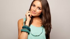 Woman bracelets long hair brown eyes brunettes standing 