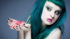 Woman brain zombies piercings green hair