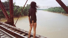 Woman Bridges rivers brunettes railroads