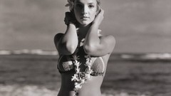 Woman Britney Spears singers greyscale exposed midriff