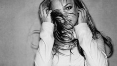 Woman Britney Spears singers greyscale hair in face