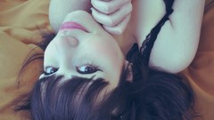 Woman brown eyes brunettes bangs