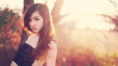 Woman brown eyes brunettes forests