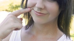 Woman brown eyes brunettes models pierced nose