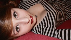 Woman brown eyes brunettes piercings red lipstick