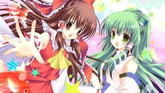 Woman brown Ribbons blush long hair anime girls kochiya sanae 