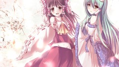 Woman brown Ribbons blush long hair anime girls kochiya sanae 