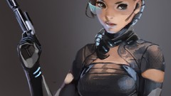 Woman brunettes artwork sakimichan