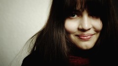 Woman brunettes bangs