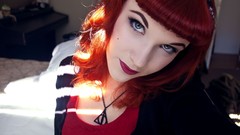 Woman brunettes bangs