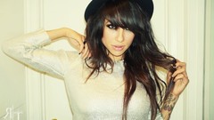 Woman brunettes bangs alie layus