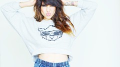 Woman brunettes bangs alie layus