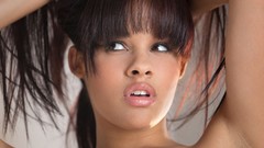 Woman brunettes bangs models Digital Desire magazine Bambi Wolfe