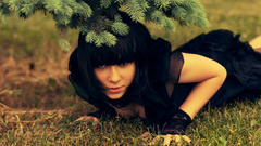 Woman brunettes black dress girls in nature