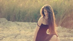 Woman brunettes black dress girls in nature