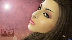 Woman brunettes black eyes red lipstick digital art