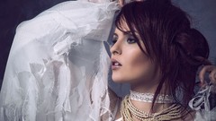 Woman brunettes black hair portraits