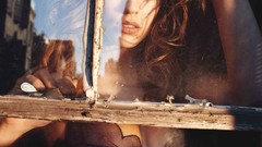 Woman brunettes bra window panes