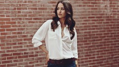 Woman brunettes brick wall Alice David