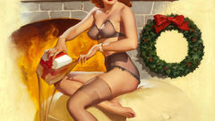 Woman brunettes Christmas gifts pinups