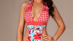 Woman brunettes cleavage bikini lauren budd boobs swimsuits