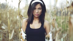 Woman brunettes cornfield Natalia Ruiz