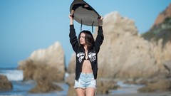 Woman brunettes curly hair 45surf