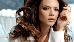 Woman brunettes curly hair portraits