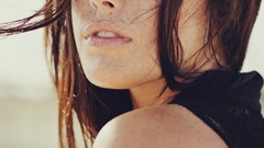 Woman brunettes freckles